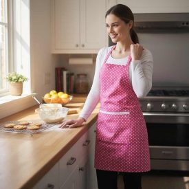 Konyhai pamutkötény | pink pöttyös