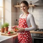 Pöttyös konyhai pamutkötény piros