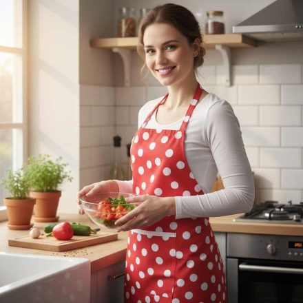 Pöttyös konyhai pamutkötény piros