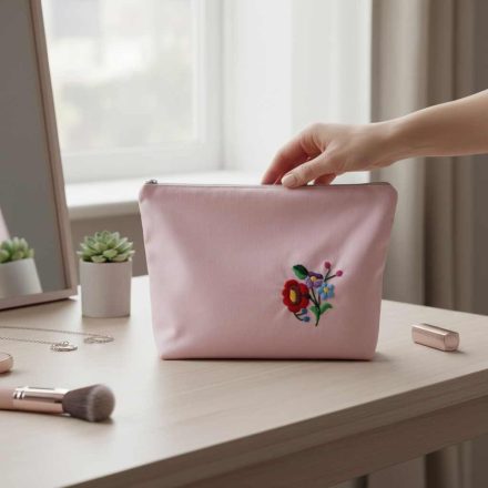 Kalocsai Színvarázs Kozmetikai Táska – Kézzel hímzett, egyedi neszeszer | Rózsaszín