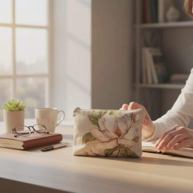   Púderrózsaszín Magnolia Bloom neszesszer – virágmintás kozmetikai és sminktáska