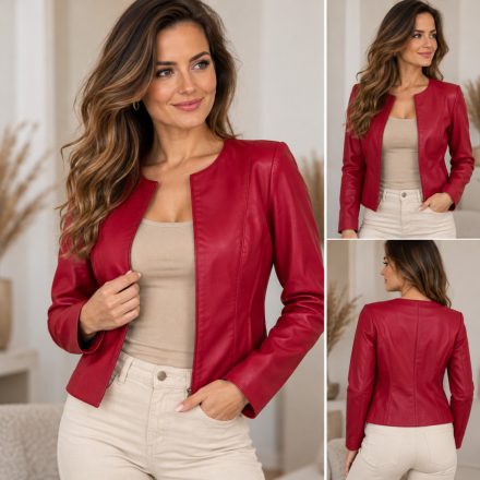 Bella Cherry – cseresznyepiros női műbőr blézer
