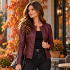 Burgundy Elegance | Burgundi női bőrhatású kabát