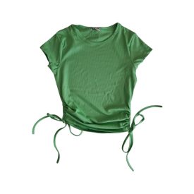   Női kétoldalt húzott top – testhezálló nyári felső 5 színben (fekete, fehér, rózsaszín, zöld, bézs), S/M és M/L méret | zöld