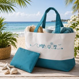  Azure Beach strandtáska és neszesszer szett – nagyméretű női nyári strandtáska