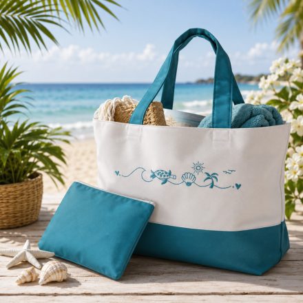 Azure Beach strandtáska és neszesszer szett – nagyméretű női nyári strandtáska