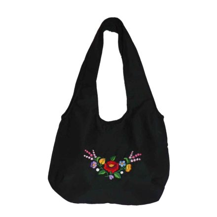 Női hímzett táska kalocsai mintával (fekete)