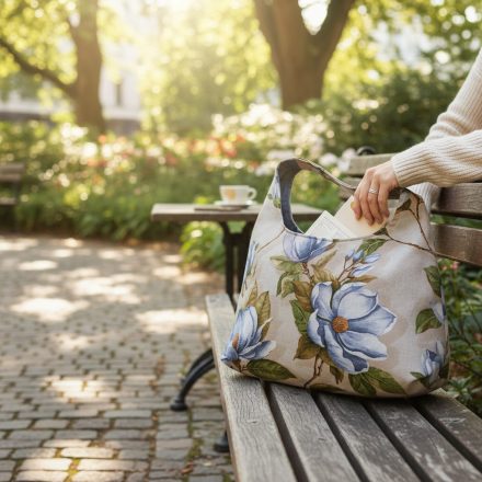 Magnolia Bloom virágmintás női vászontáska – Kék