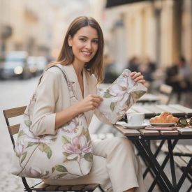   Magnolia Bloom virágmintás női vászontáska – Púderrózsaszín