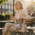 Magnolia Bloom virágmintás női vászontáska – Púderrózsaszín