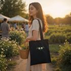 Kézzel hímzett vászontáska margaréta mintával